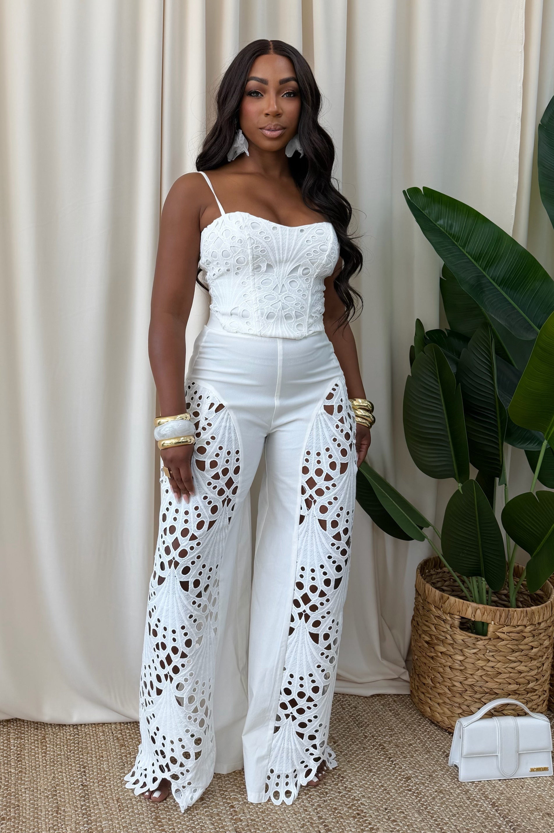 Lace Whisper Pants Set- White  Uptown Gal LA